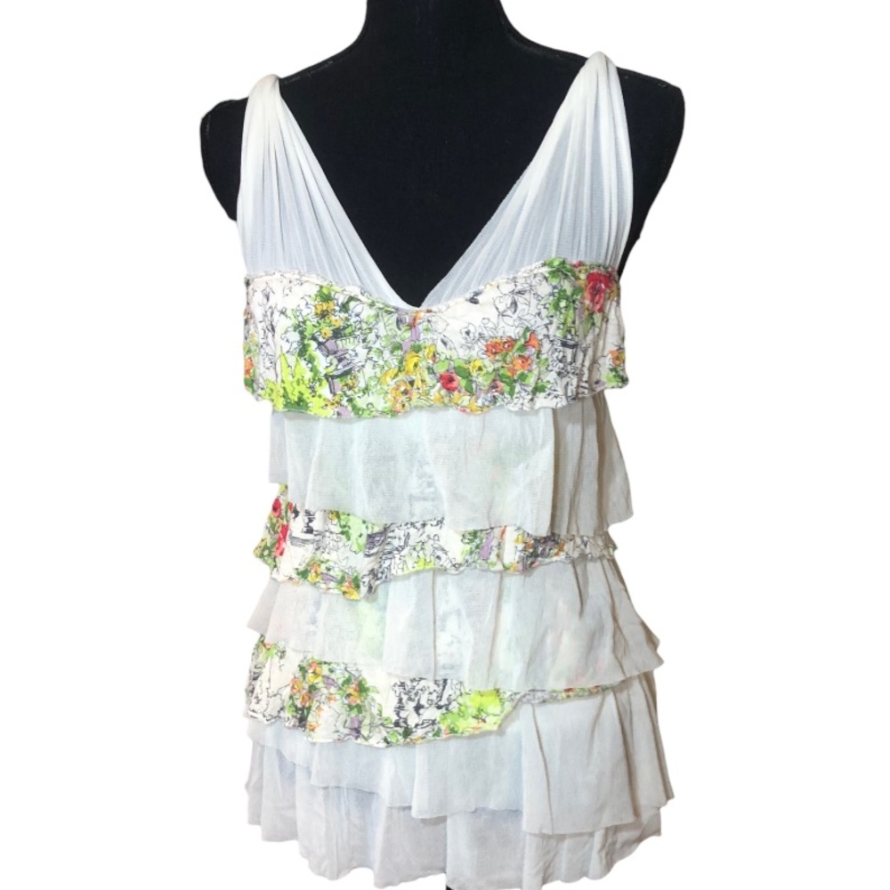 Anthropologie Weston Wear Garden Sketch Tiered mesh Ruffle Tank